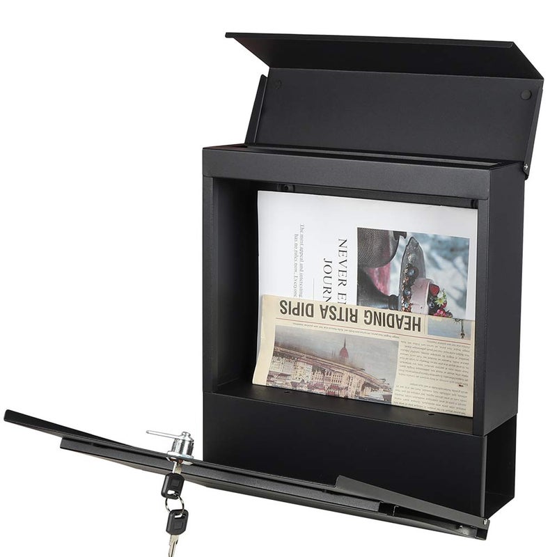 Jssmst Locking Mailbox Wall Mount- Waterproof mailboxes with Secure Key Lock and Newspaper Compartment, Key Lock Drop Box Extra Large Capacity, 12.9 x 4.1 x 14.2 Inch, Black, SM-HPB933 New - Image 3